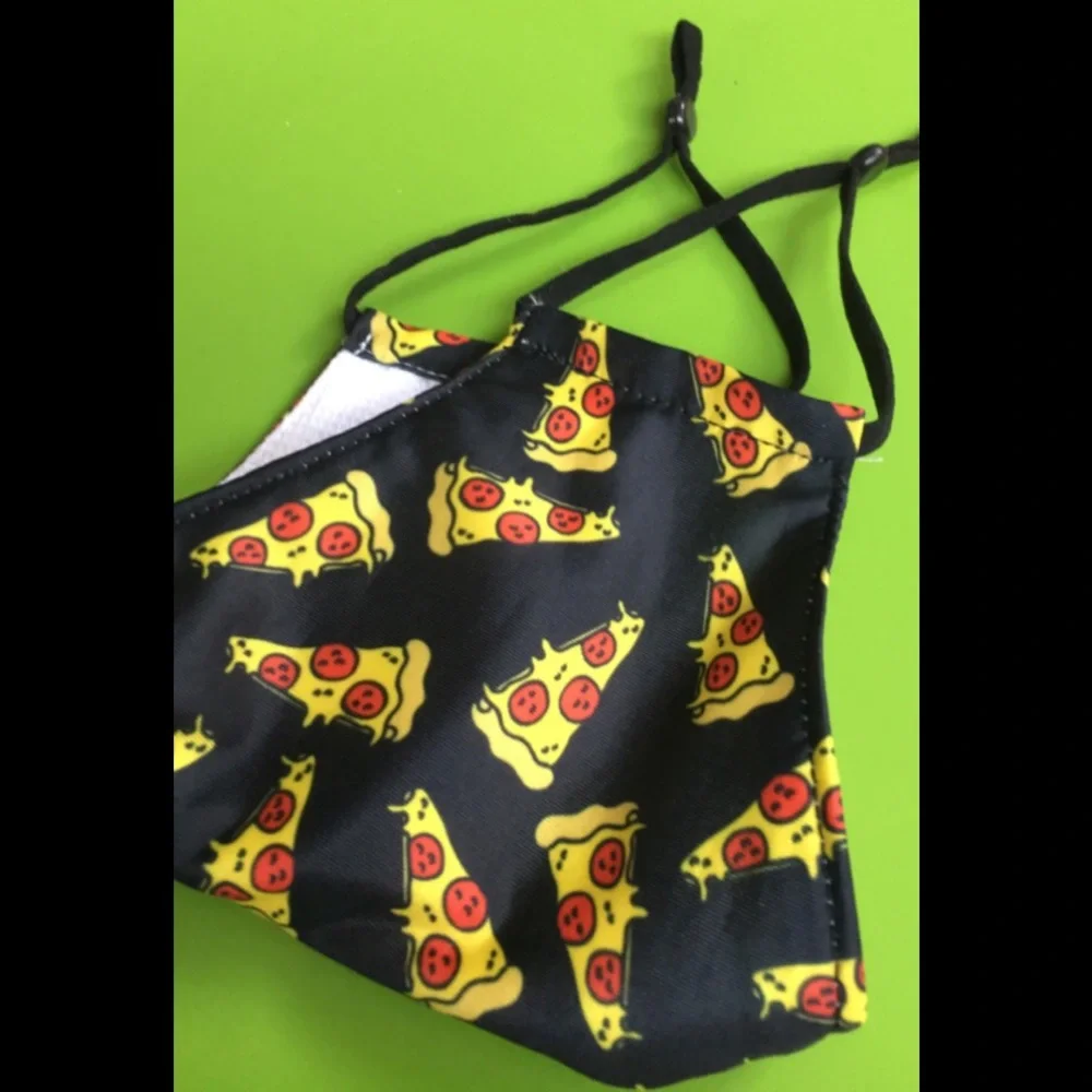 PIZZA MASK kid friendly size cotton lined NEW slice of pepperoni graphic print